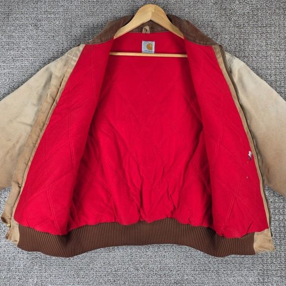 Vintage 90s Carhartt J13 Santa Fe Tan Brown Jacket Red Quilt Lined Mens Large - Picture 9 of 16